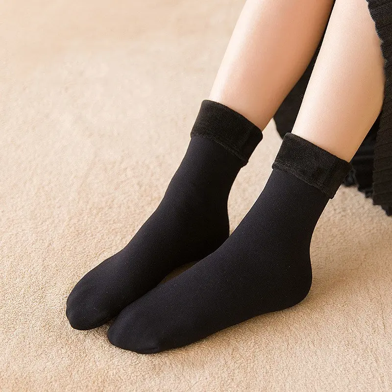 short black Jeseca зимние Утепленные чулки женские шерстяные кашемировые зимние длинные чулки Бархатные сапоги для сна для женщин год - Цвет: short black