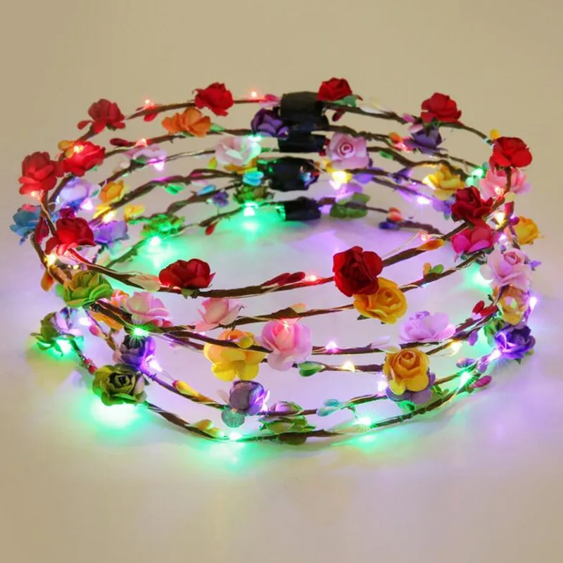 LED Flashing Paper Flower Headband Light Up Floral Garland Wreath Women Girls Headwear Party Hair Wear Wedding Christmas|hair accessories|party hair