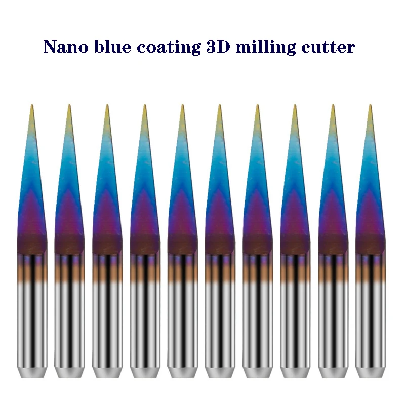 Nano Blue Coating 3D Milling Cutter 3.175 Shank Tungsten Carbide V-type PCB Engraving Position 10/15/20/25 Degree 10pcs