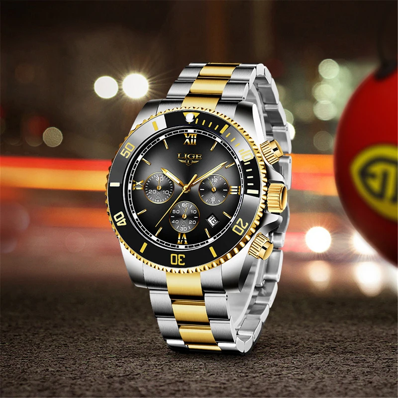 Часы наручные LIGE Мужские кварцевые модные спортивные водонепроницаемые