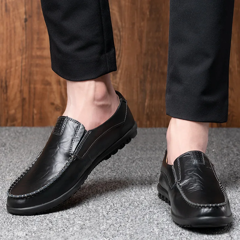 

2021 Spring Autumn Leather Casual Shoes for Man Breathable Solid Slip-on Loafers with Platform Waterproof Wear-resisting