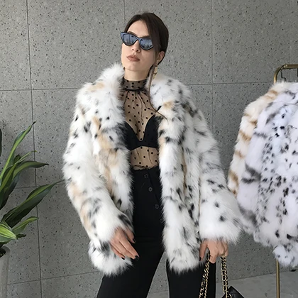 EIFURKOP Sexy Fashion Leopard Pattern Real Fox Fur Coat with big Collar Women Natural Fox Fur Jacket Long Sleeves WarmFur Coats - Color: like the photo