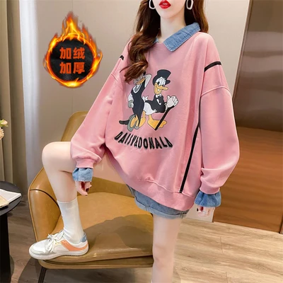 

Платье-Поло женское из шерсти и флиса, свободное, с мультяшным принтом