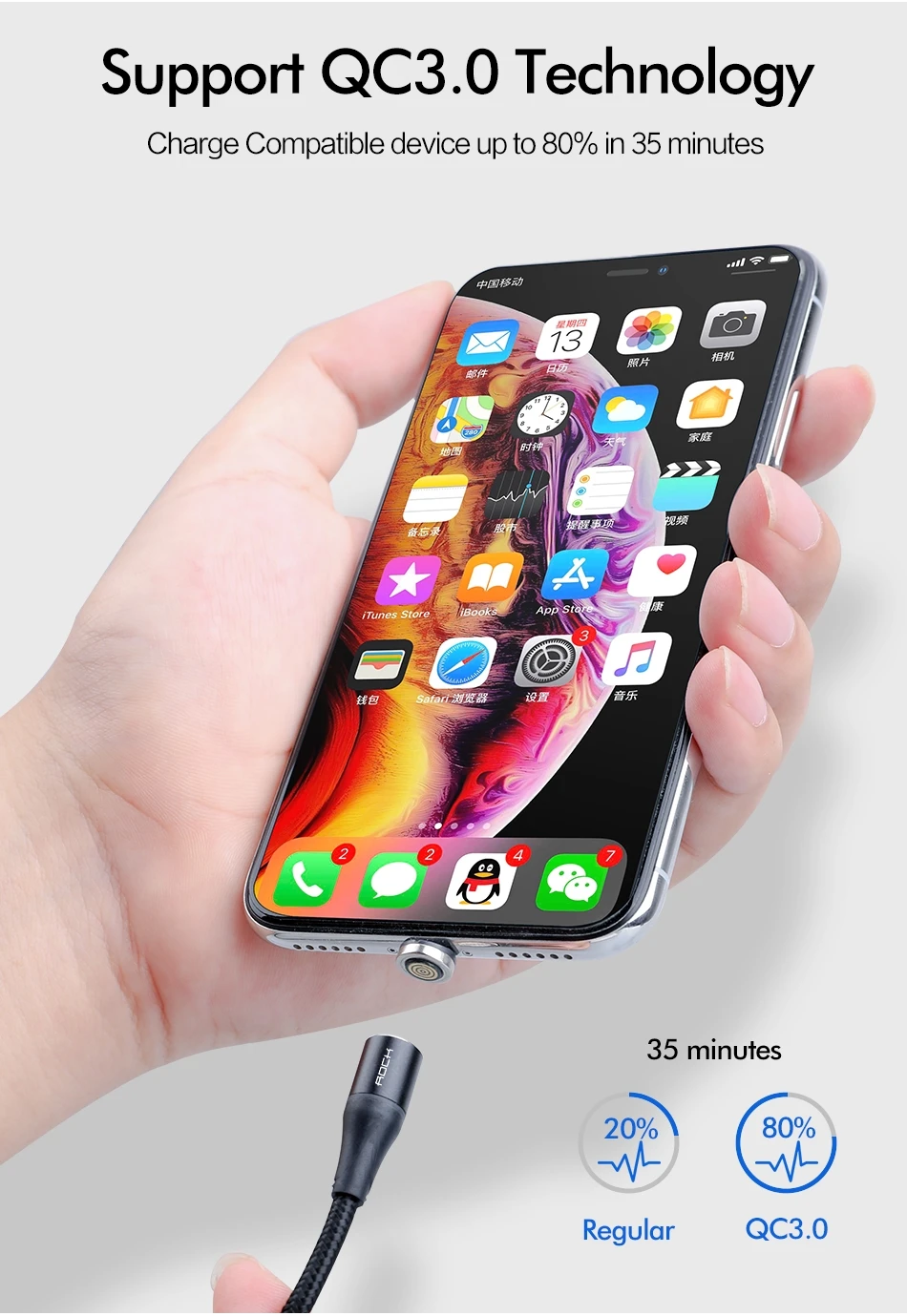 Магнитный кабель ROCK 2M 5A Micro usb type C для iPhone 7 XS samsung S8 Быстрая зарядка магнитные кабели для мобильных телефонов