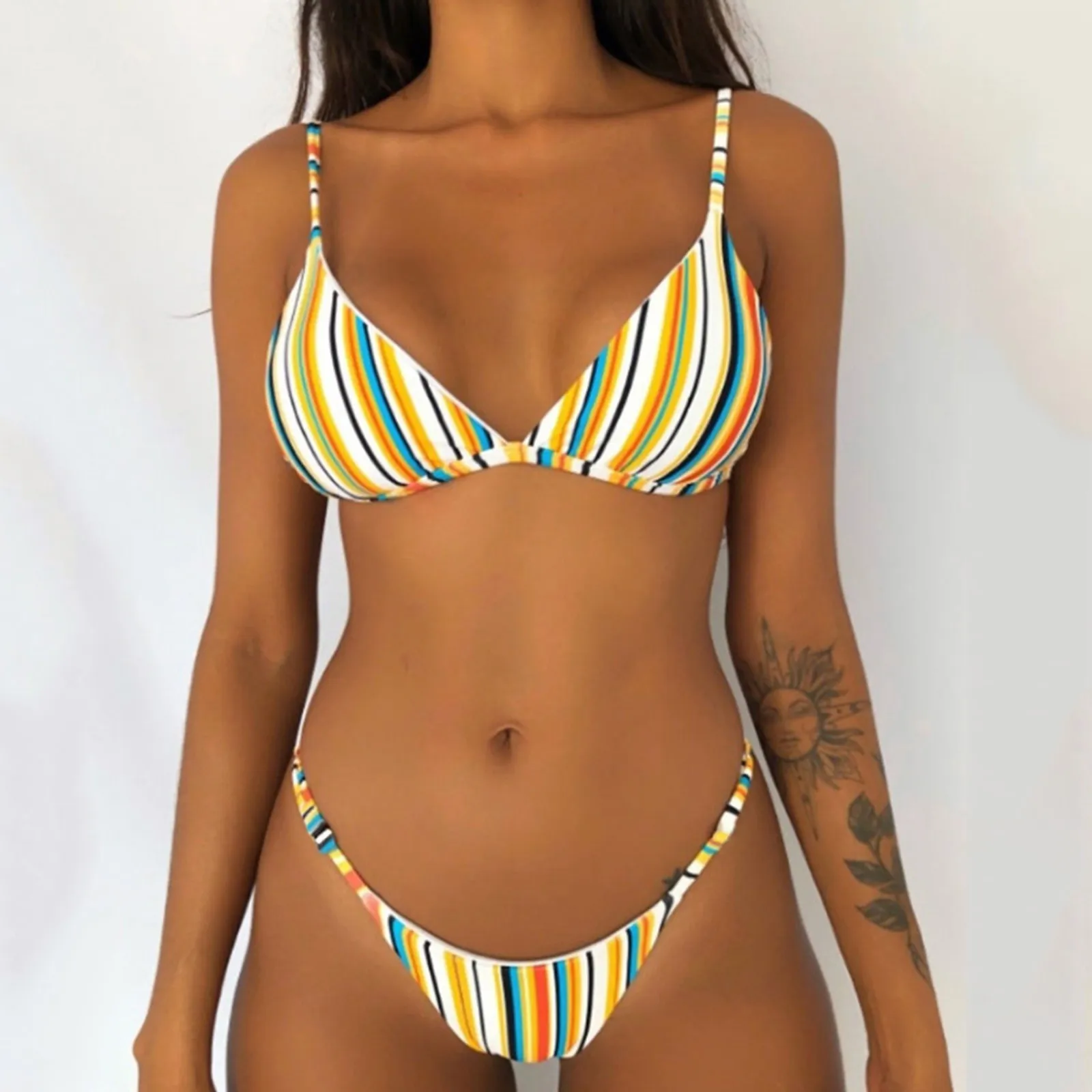 

Bikinis Set Stripe High-waisted Swimsuit Sexy Lace Up Padded Two Pieces Swimwear Women Bikini 2022 Beach Bathing Suit Swimwear