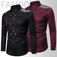 new men goth style rivet solid color cargo shirt slim fit party stage for men clothing