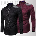 Мужская Однотонная рубашка-карго с заклепками в готическом стиле, приталенная, для вечерние, одежда для мужчин