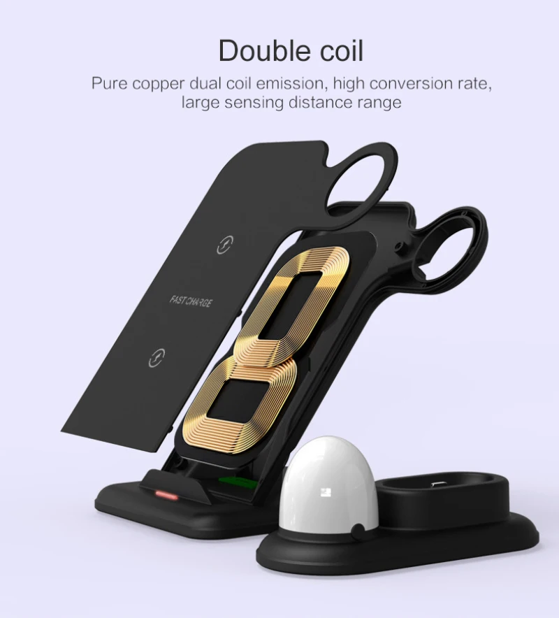

4 in 1 10W Fast Charging Wireless Charger Dock With Night Light For Smartwatch Smartphone Earphone Wireless Chargers Station