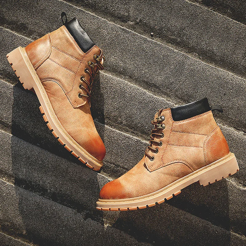 

Golden Sapling Retro Men's Boots Fashion Leather Casual Shoes Breathable Western Men Ankle Boot Classics Platform Leisure Shoe