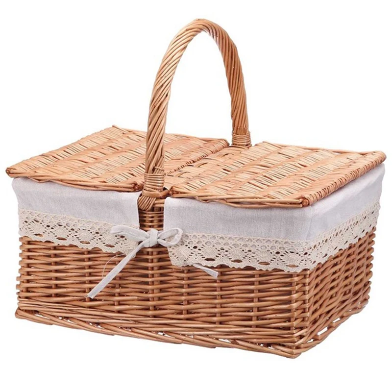 

Picnic Basket Practical Pastoral Style Basket Decorative Fabric Storage Basket Flower Basket for Home Outdoor