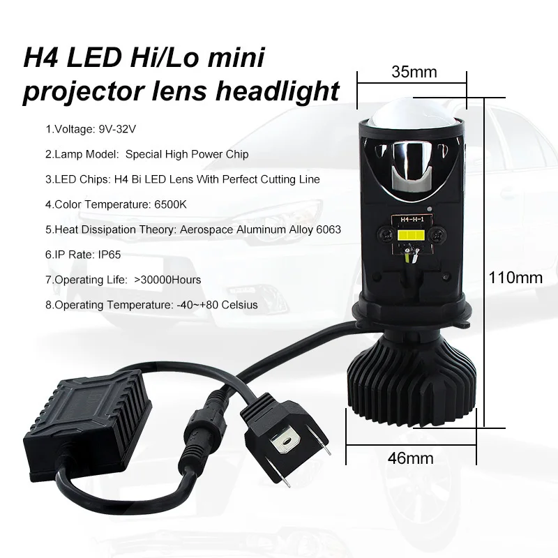 H4 9003 светодиодный автомобиль/мотоцикл Мини Би проектор фар линзы 90W 6500K