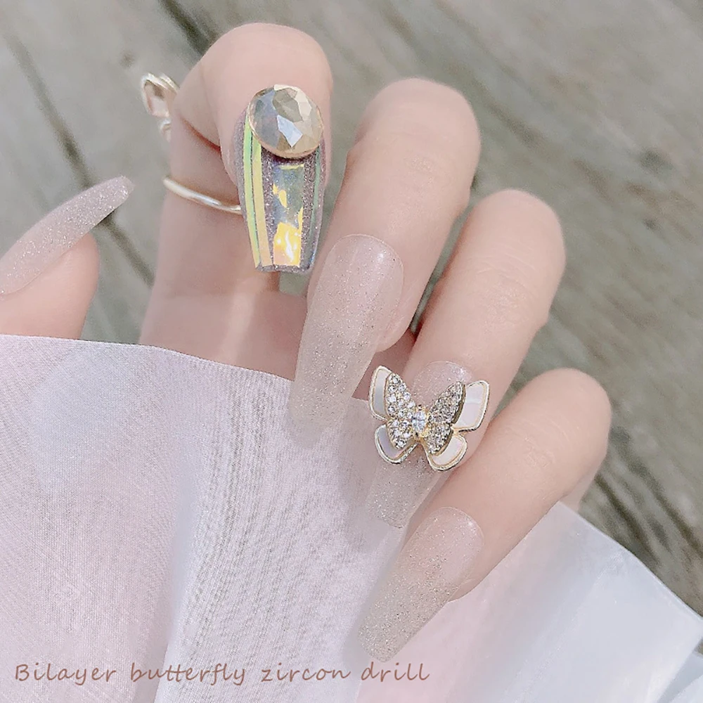 Стразы для ногтей 1 шт. Изящные блестящие Подвески Роскошные двухслойные бабочки