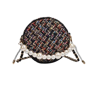 Colorful bolsos модные женские сумки-почтальон, круглая сумка на плечо, дизайнерская сумка через плечо, твидовые сумки для женщин, жемчужное колье, сумка - Цвет: Colorful
