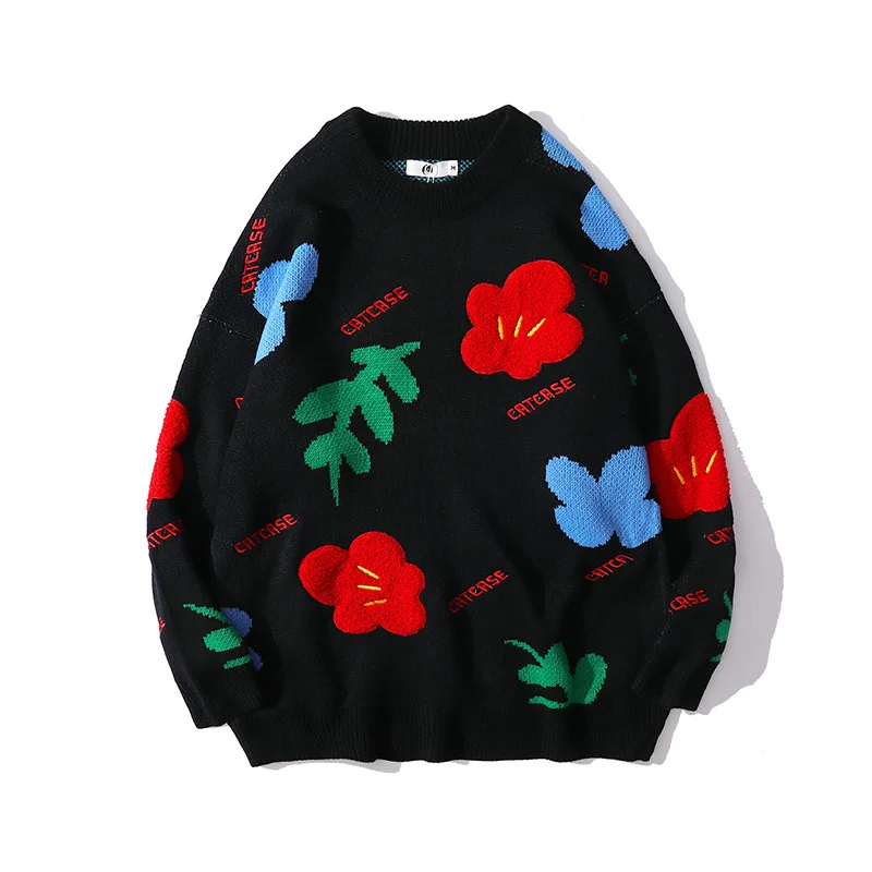 

Женский вязаный свитер Za, Свободный пуловер с длинным рукавом и маленькой красной цветочной вышивкой, жаккардовый свитер с надписью, 2021