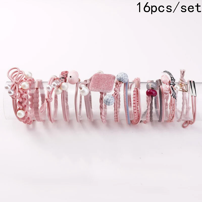 set 13 8/12/16/20/25 шт. Для женщин; обычная блузка для девочек; платье с жемчужинами; резинка для волос, обтянутая тканью; трикотажные резинки для волос хвост держатель повязки для волос аксессуары для волос комплект - Цвет: set 13