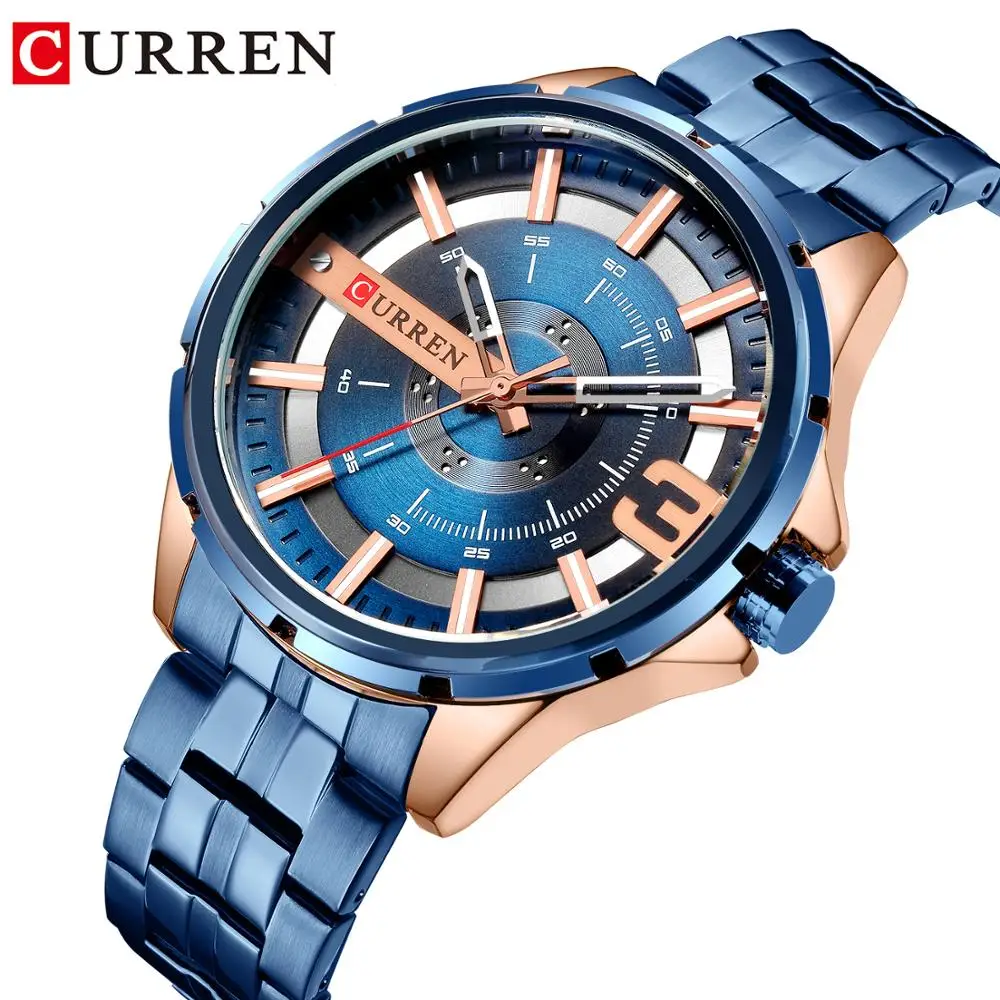 

CURREN Mens Watches Blue Dial Quartz Watch Waterproof Wristwatch Stainless Steel Business Men Clock Relojes Para Hombre