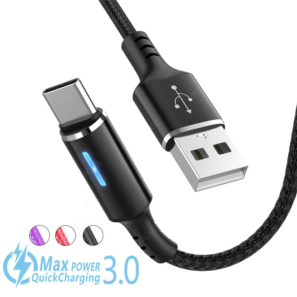 Светодиодный кабель с разъемом usb c для быстрой зарядки TYPE C 0 25 м 1 2 Samsung A51 Huawei Xiaomi