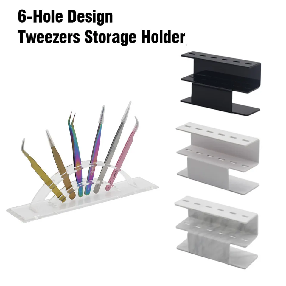 

6 Holes Tweezers Storage Holder 4 Colors Acrylic Convenient and Durable Tweezers Stand for Eyelash Extension Salon Makeup Tools