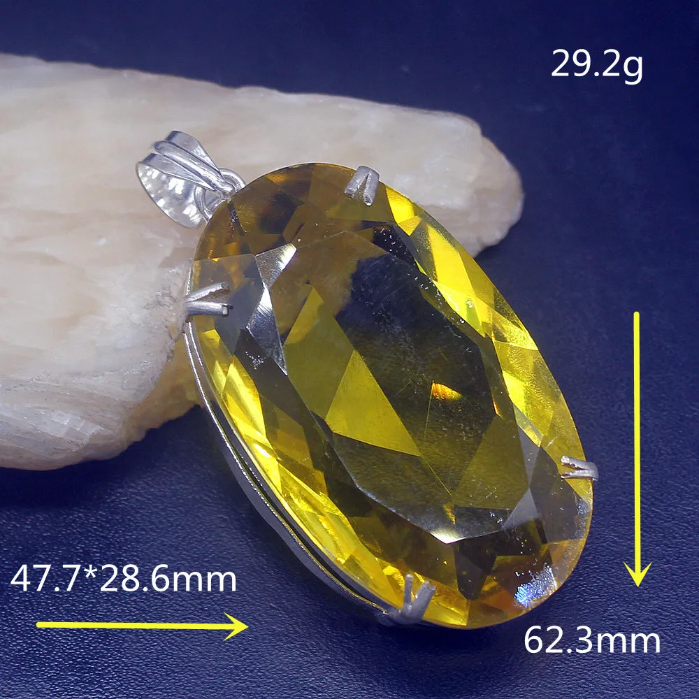 

Gemstonefactory Jewelry Big Promotion 925 Silver Solitaire Oval Shape Yellow Citrine Women Ladies Gifts Necklace Pendant 0768