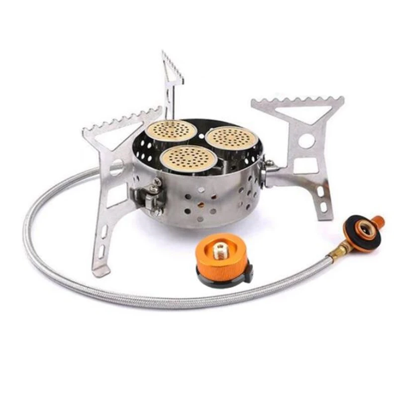 

Portable Camping Stove 3 Core Head Camp Stove With Conversion Head Adapter Windproof Gas Stove Burner 9000W