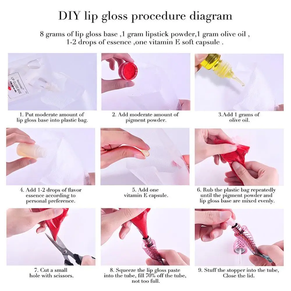 

New Moisturizing DIY Lip Gloss Material Kit Lipgloss Base Gel Pigment Powder Olive Oil Flavor Essence Handmade Makeup