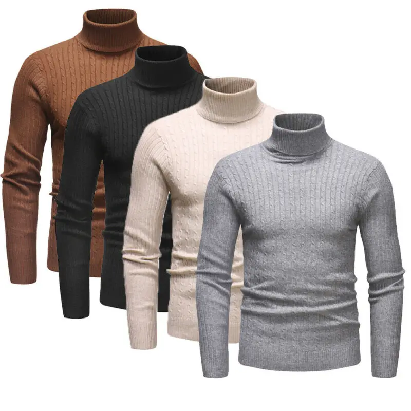Autumn Winter New Fashion Men Long Sleeve Pullover High Neck Turtleneck Stretch Slim Basic T Shirt Tee Top Sweaters | Мужская одежда