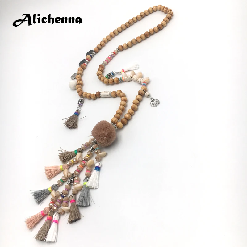 Alichenna хаки подвеска с кисточкой и кристаллами модное ювелирное ожерелье богемные