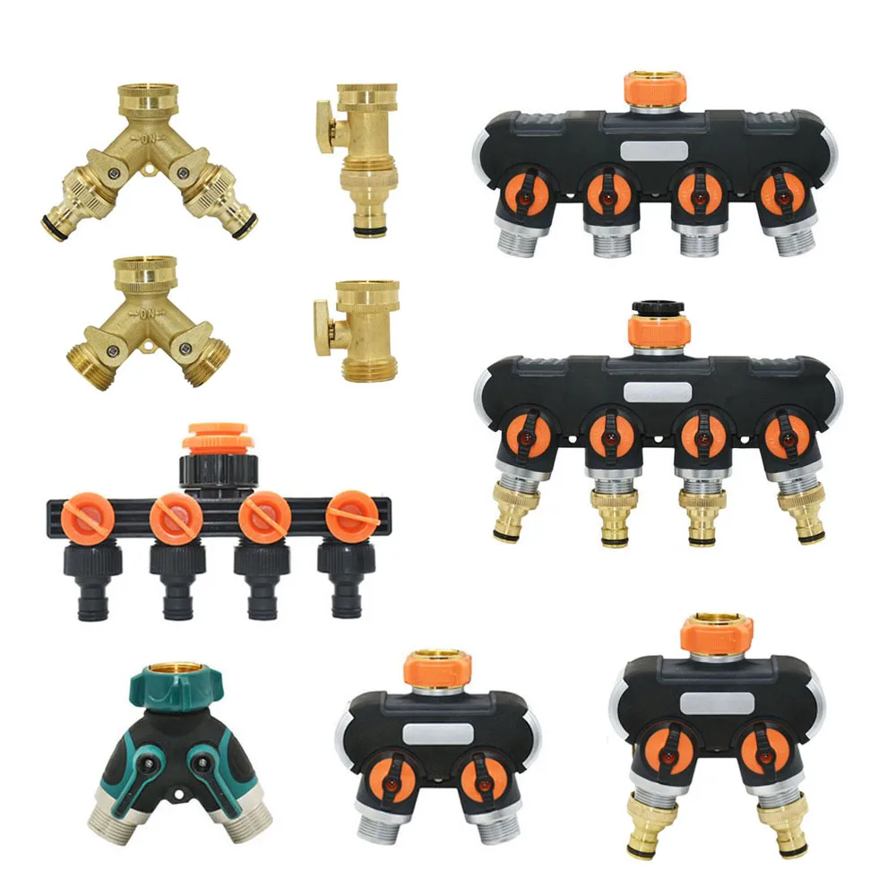 

3/4 Inch 2/4-Way Brass Plastic Garden Hose Splitter Y-Type Watering Connector Distributor For Outdoor Tap and Faucet