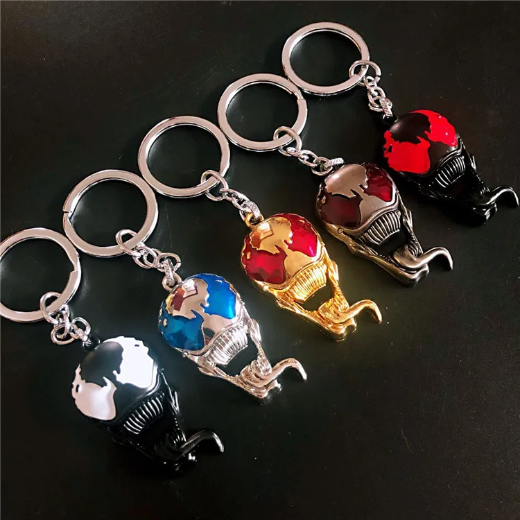 

2021 Hot Movie Venom Mask Metal Keychain Long Tongue Pendant Car Key Ring Llaveros For Men Superhero Movie Jewelry Accessories