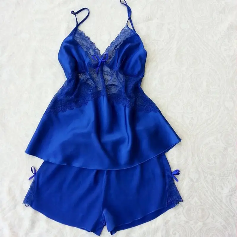 Летняя сексуальная ночная рубашка пижамный комплект пижама синего цвета 2