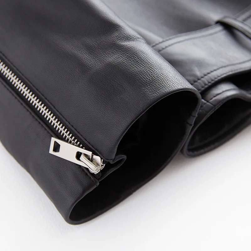 Lautaro Черная байкерская куртка из искусственной кожи для женщин с длинным рукавом