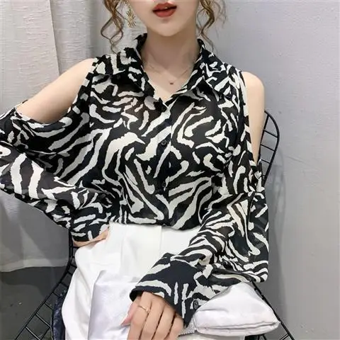 

Blouse Women Women's Sexy Long-Sleeved Chiffon Shirt for Summer 2020 Blusas Ropa De Mujer