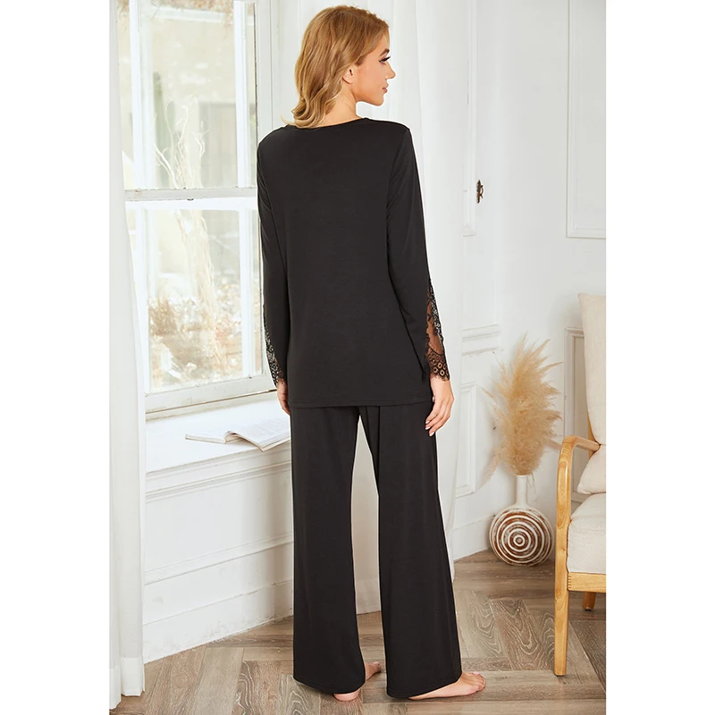 Ladies Lace Pajamas Comfortable Homewear Sets Long Sleeve Pants Ladies Autumn and Winter European Trendy Sleepwear Set Fashion