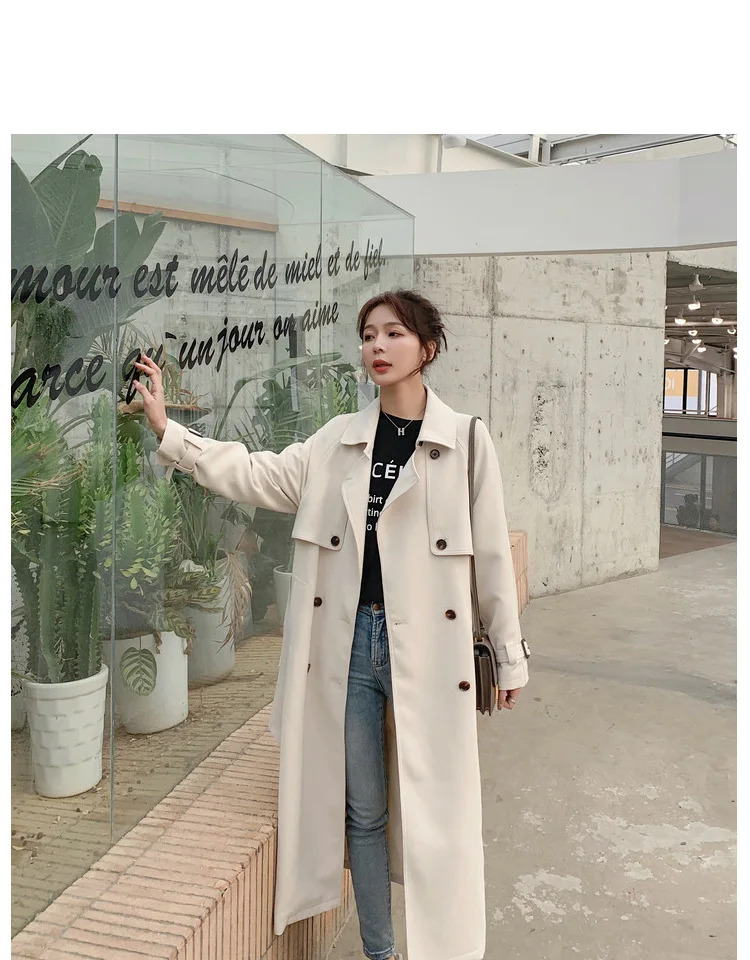 

Trench Coat Women Elegant Lapel With Belt Pick Hip Solid Beige High Street 2021 New Autumn Fashion Adjustable-Waist Windwear