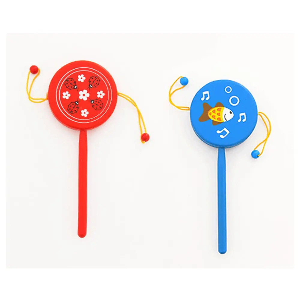 

1pc Chinese Traditional Wooden Rattle Drum Spin Toys For Baby Kids Cartoon Smile Musical Hand Bell Baby Musical Instrument Toy