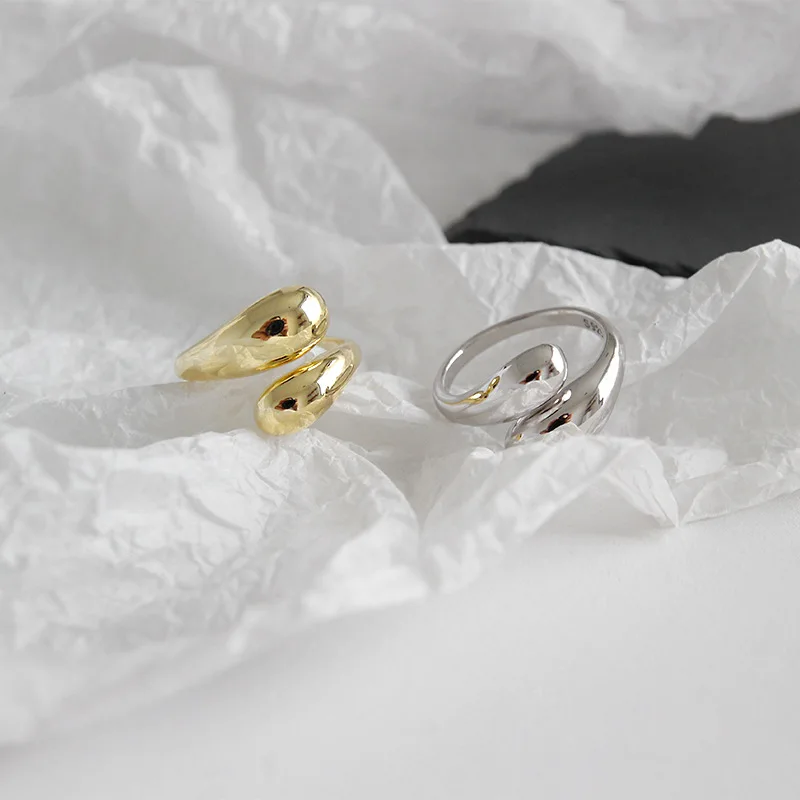

MEYRROYU Sterling Silver 2021 Popular Water Drop Cross Rings For Women Exaggerated Retro Silver Gold 925 Party Jewelry Couple