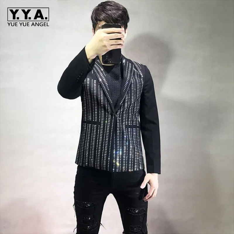 Весна осень новый мужской полосатый блейзер с бриллиантами Готический Модный