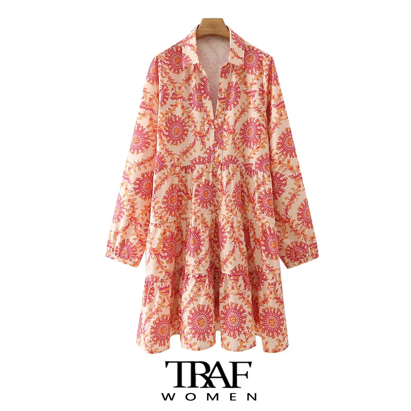 

Платье-мини Плиссированное с длинным рукавом, с принтом