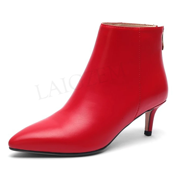 LGZ932 Red LAIGZEM/женские ботильоны из натуральной кожи; ботинки на низком каблуке с молнией сзади; сезон осень-зима; женская обувь; botas mujer; размеры 40, 41, 42, 43 - Цвет: LGZ932 Red