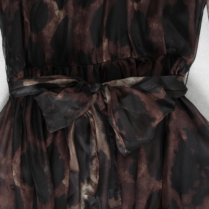 CHICEVER винтажное леопардовое Сетчатое лоскутное женское платье водолазка