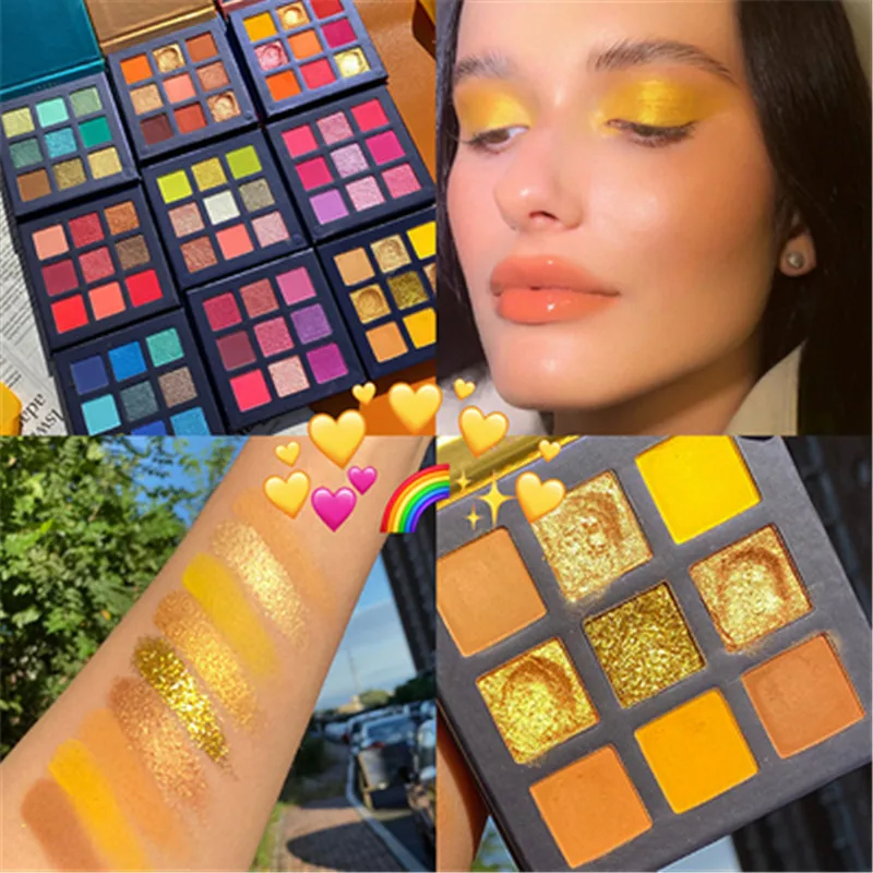 9 Colors Beauty Glazed Eyeshadow Pallete Yellow Lemon Glitter Shimmer Matte Eye Shadow Makeup Palette Neon Pigments Sombras |