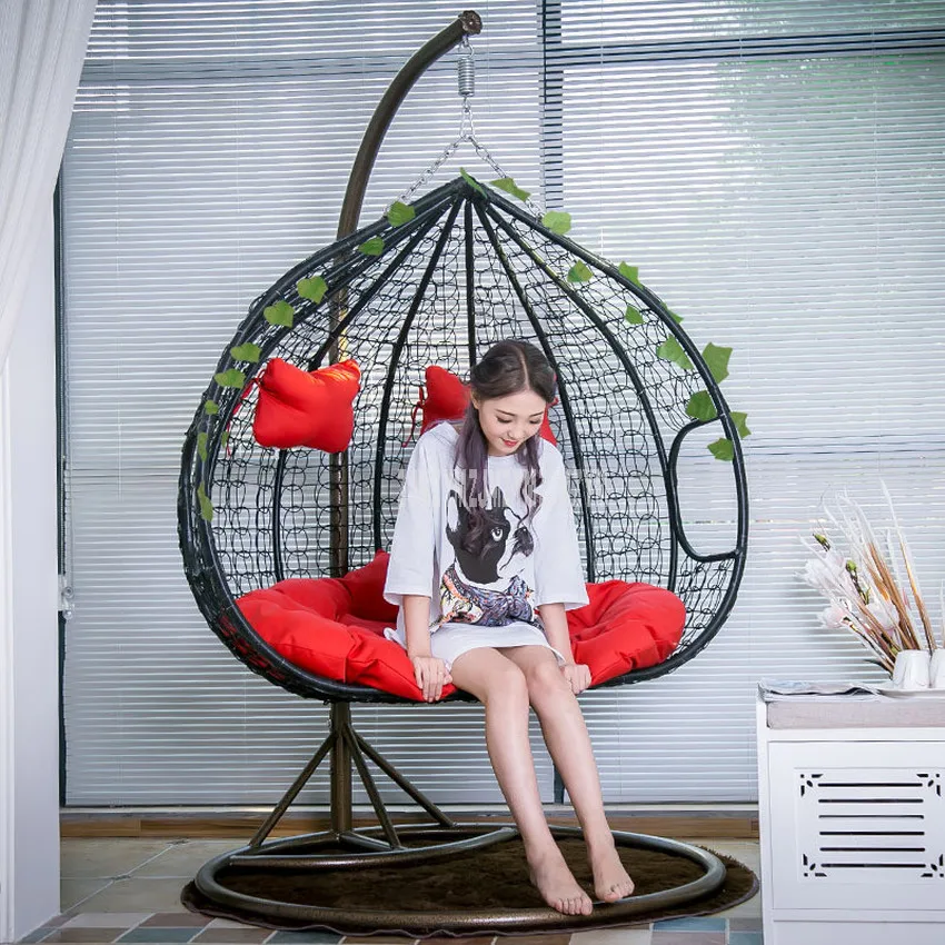Creative PE Rattan Weave Double Person Seat Swing Hanging Chair With Handrail Home Balcony Living Room Leisure Lazy Lounge Chair - Цвет: black