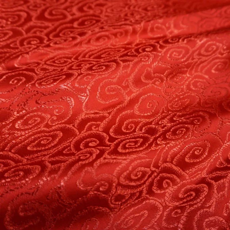 

CF923 Solid Red Clouds Jacquard Brocade Fabric Chinese Silky Brocade Fabric Women's Dress Wedding Dress Home Decoration Clothes