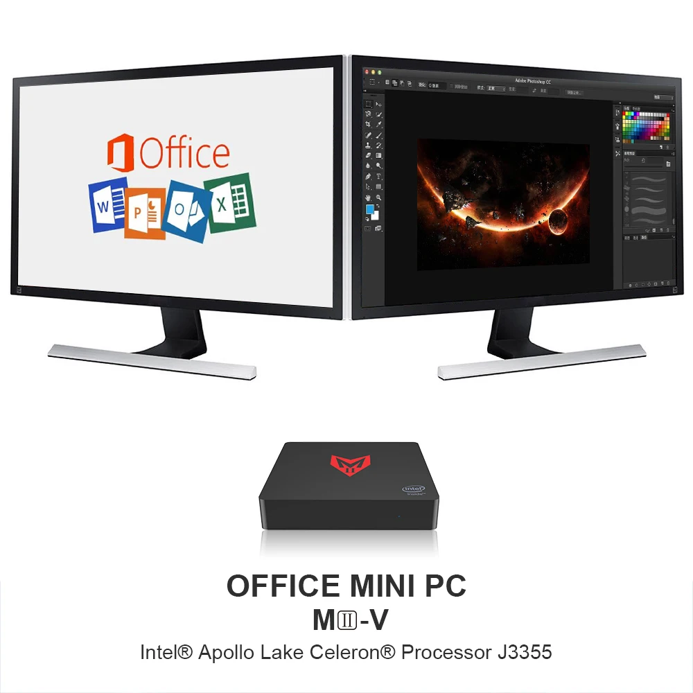 Mii-V мини-ПК intel Apollo lake J3355 4 Гб + 64 ГБ windows 10 Безвентиляторный Компьютер 4K HDMI VGA USB3.0 M.2