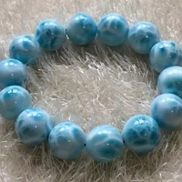 16mm natural blue larimar gemstone big round beads bracelet water pattern larimar fashion women men aaaaaaa