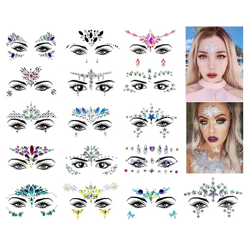 Face Stickers For Halloween Christmas Birthday Wedding Women Beauty Makeup Party Decor Colorful Rhinestone Crystal Sticker | Дом и сад