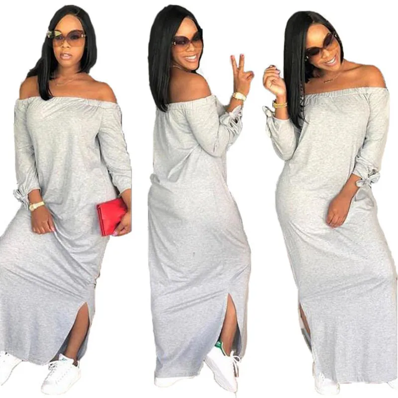 Женское платье с открытыми плечами повседневное однотонное до щиколотки