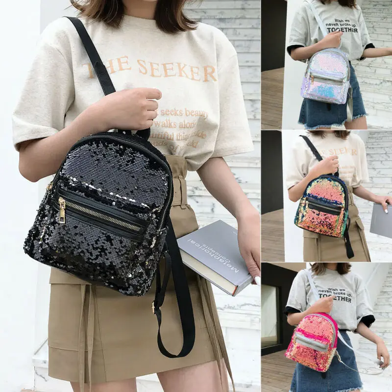 Маленький рюкзак с блестками для девочек школы женский модный Блестящий