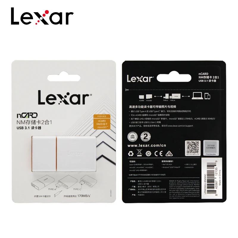 

100% Original Lexar 2 in 1 Card Reader mircoSD Card High Speed USB 3.1 Dual Port nCARD Reader For NM Memory Card