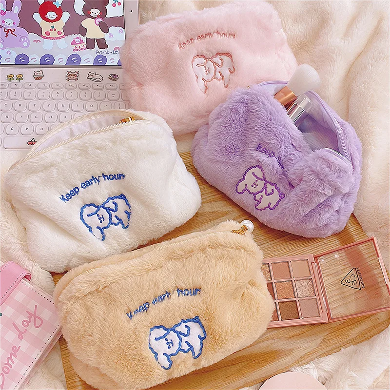

Simple and cute ins plush pencil case cloud smiley bear wash makeup storage bag pencil case